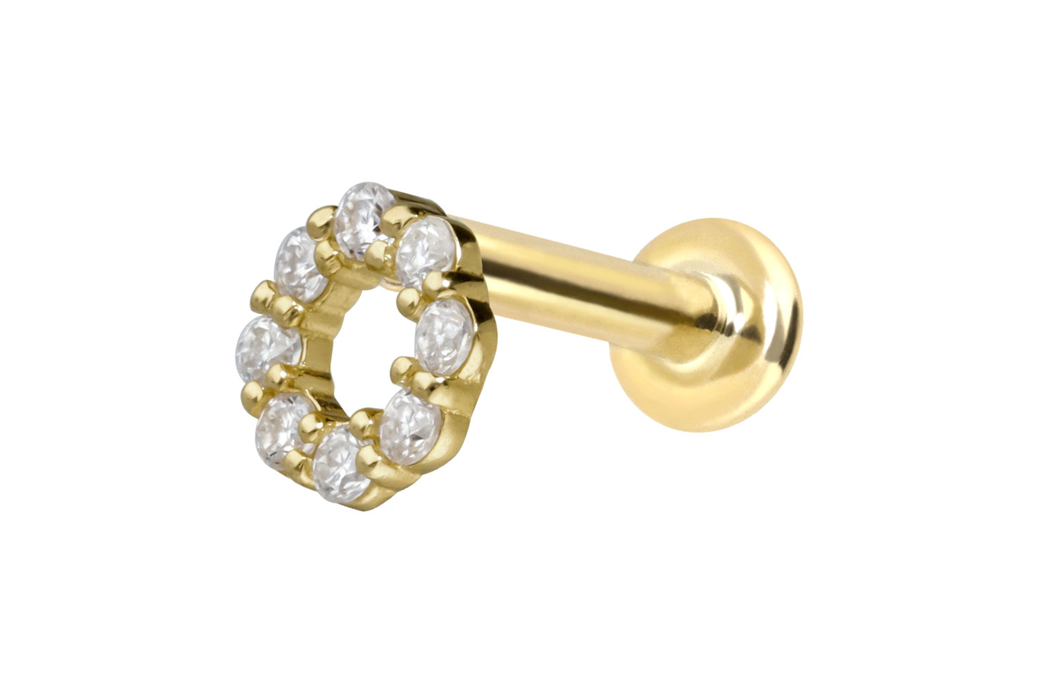 14 Karat Gold Labret Piercing mit Push Fit MOISSANIT-KREIS